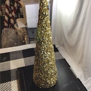 Gold Sequin Cone Tree Decor